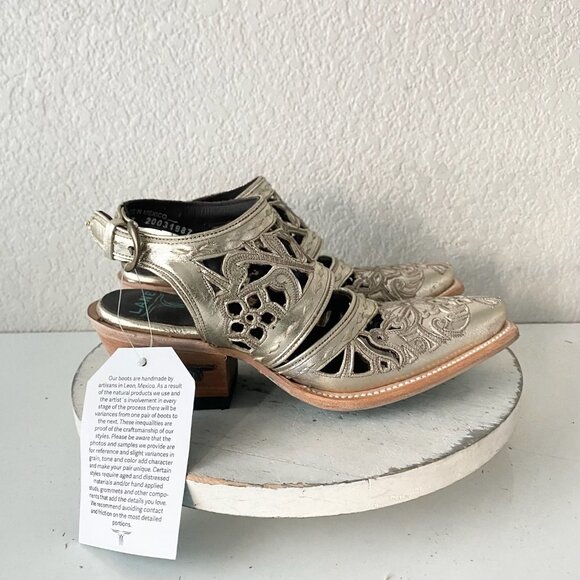 Lane Robin Slingback Mule Gold Cowboy Boots Womens 7 Cowgirl Western Short Ankle - Picture 2 of 11